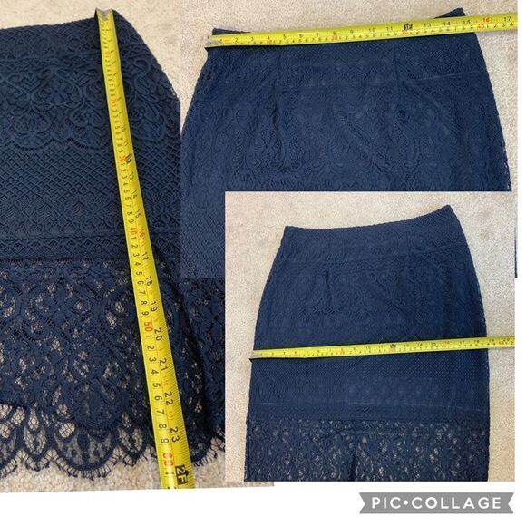 ADIVA Navy blue stretchy lace overlay long sleeve skirt blouse set size medium - Picture 12 of 14